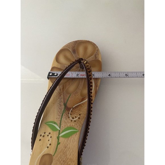 Wooden Womens Thong‎ Sequined Tropical Floral Painted Sandals Size L/9 Vintage - Picture 10 of 16